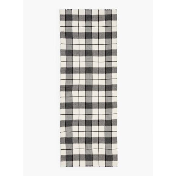 New Talbots Cream Gray Black Windowpane Plaid Scarf Shimmer Wool Blend Fringe - Picture 10 of 10